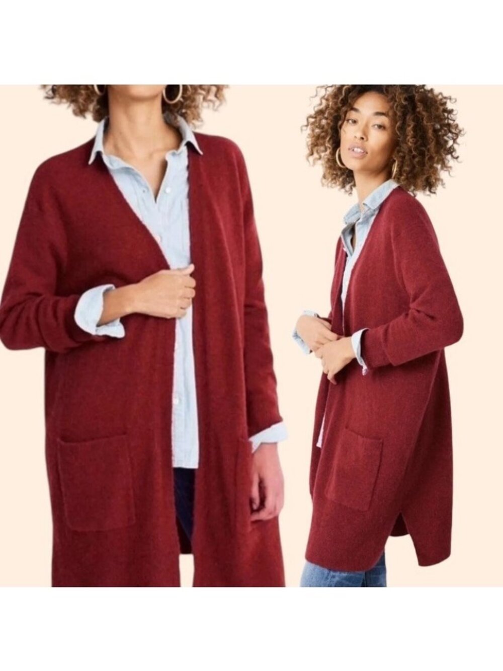 Madewell Cozy Walker Open Front Cardigan Women’s Size S  Red Wool Alpaca Blend